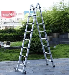 High Quality Thickening Aluminium Alloy Herringbone Ladder Portable Household 9+9 Steps Telescopic Ladders (2.65M+2.65M)