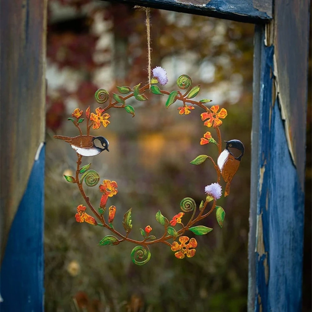 

Flowers Wreath Wall Art Bird Garland Metal Hanging Wreath For Door Wall Farmhouse Decoration Comfortable Color Multipurpose