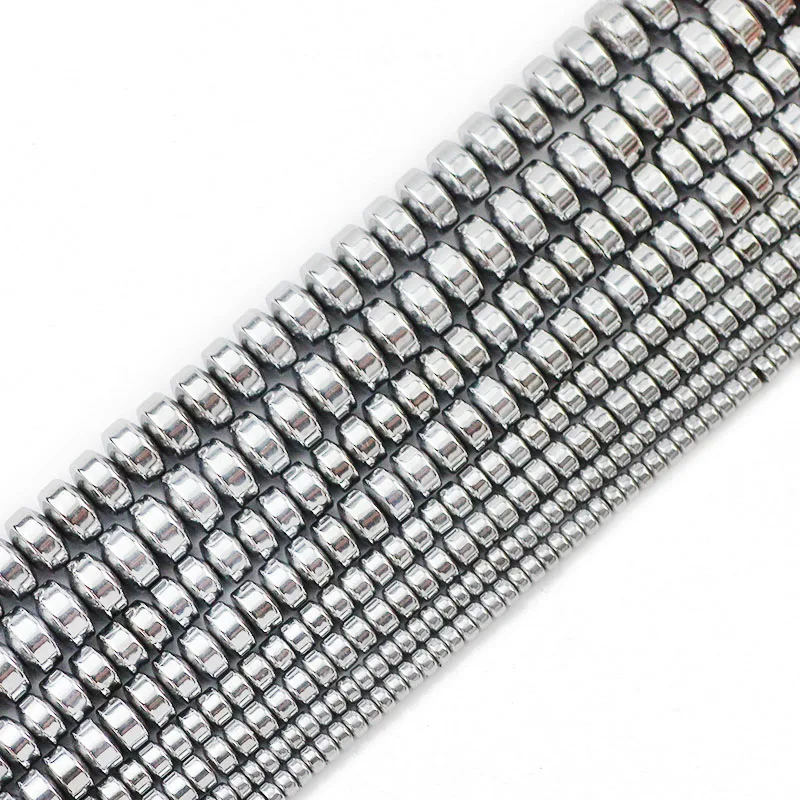 3/4/6/8MM Silver Colour Flat Cylinder Round Hematite Natural Stone Spacer Loose Beads For Jewelry Making Diy Bracelets Necklace