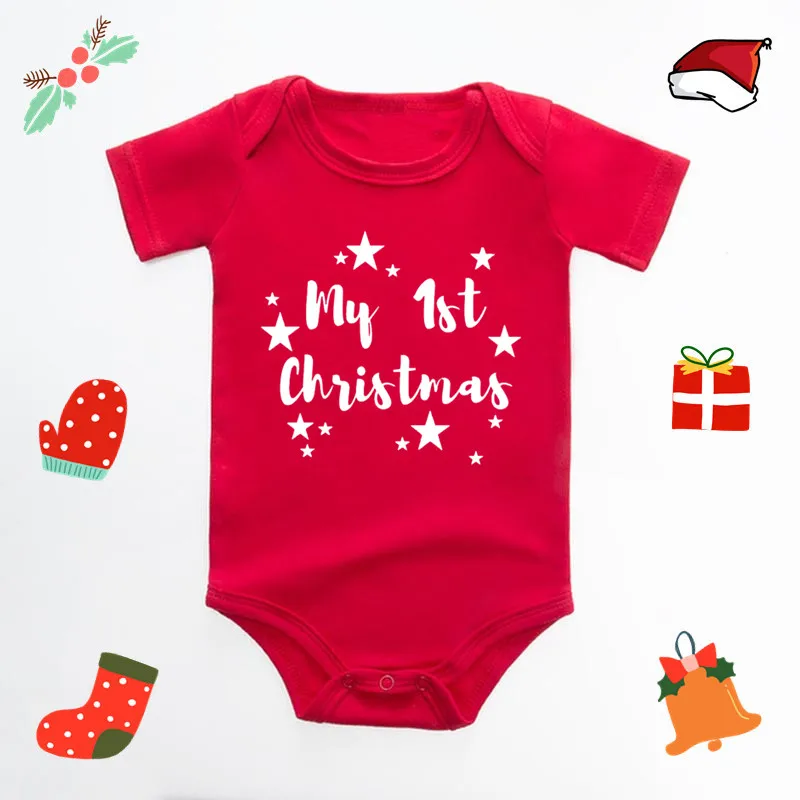 Baby\'s Merry Christmas Santa Bodysuit Cute New Year Clothes for Boy and Girl Red Jumpsuit Infant Short Sleeve Playsuit Outfit