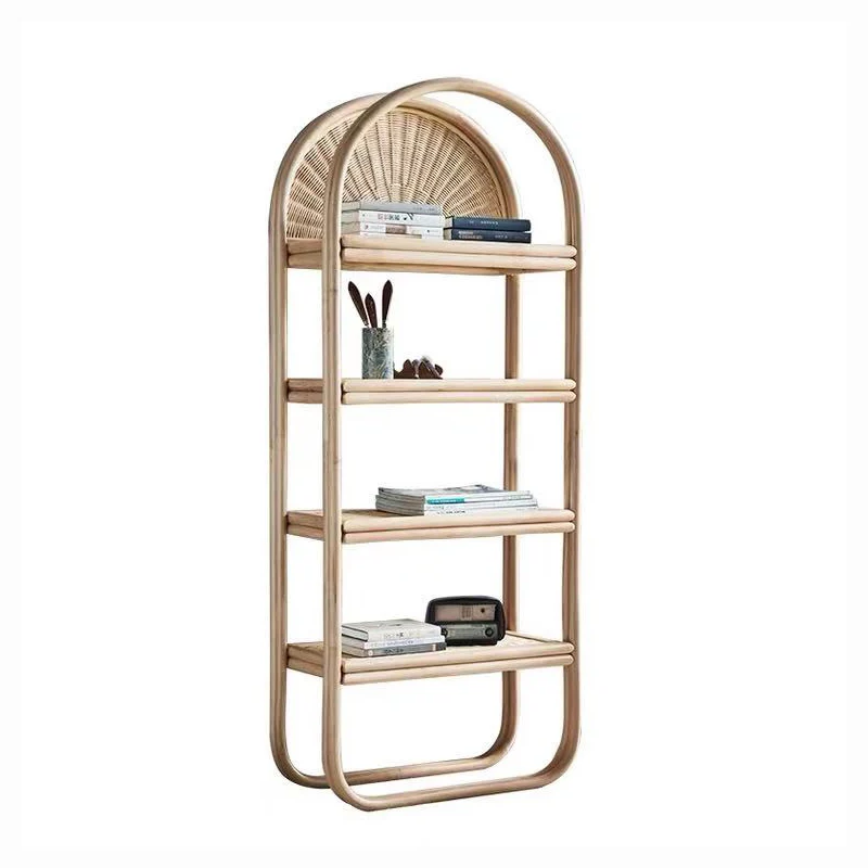 

zq Rattan Floor Shelf New Chinese Creative Corner Rattan Cabinet Simple Ornaments Living Room Bookshelf