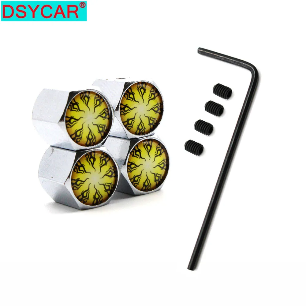 DSYCAR 1Set Car Styling Zinc Alloy Anti-theft Fire Flame Logo Car Tire Valve Caps Wheel Tires Tire Stem Air Cap Airtight Covers