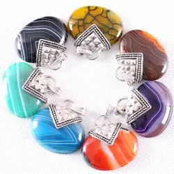 Hanger Oval Cab Cabochon Natuursteen Hanger Echte Roze Rhodoniet Groene Amazoniet Ketting Hanger Voor Vrouwen Mannen Sieraden Gift