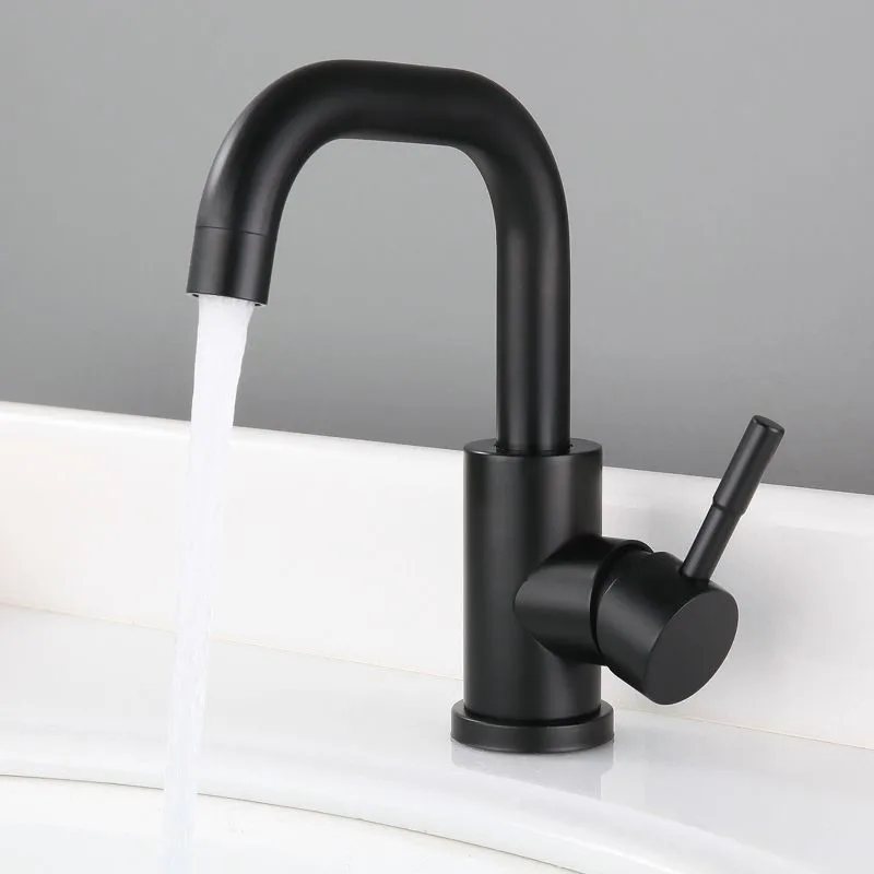 

Black Basin Faucet Bathroom Sink Faucet Single Handle Single Hole Deck Mounted Basin Taps Stainless Steel Basin Taps