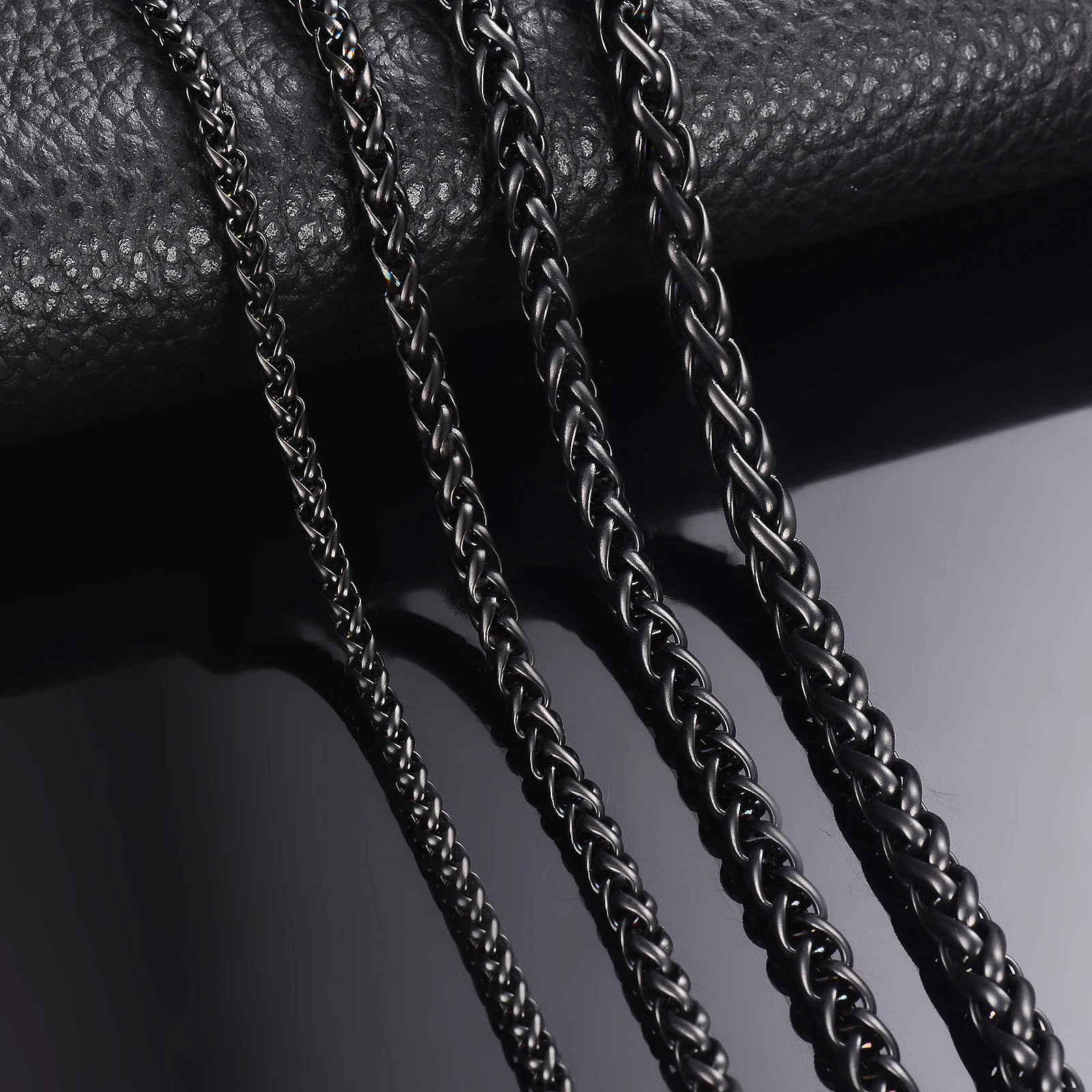 1 Stück Breite 3mm/4mm/5mm/6mm Schwarze Kiel-Gliederkette Halskette für Männer und Frauen Edelstahl-Kettenhalskette – Detail 1