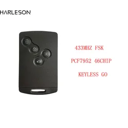 433MHz PCF7952 Chip Keyless Go 4 Buttons Car Remote Key Card For Renault Megane III Laguna III  CLIO Smart Card 2008-2011