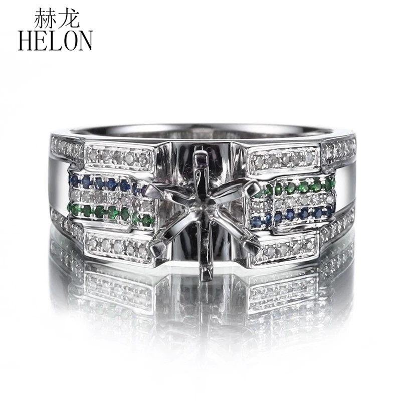 HELON 6mm Round Cut Sterling Sliver 925 Genuine Diamonds Sapphires Tsavorites Semi Mount Ring Setting Trendy Party Gift Jewelry