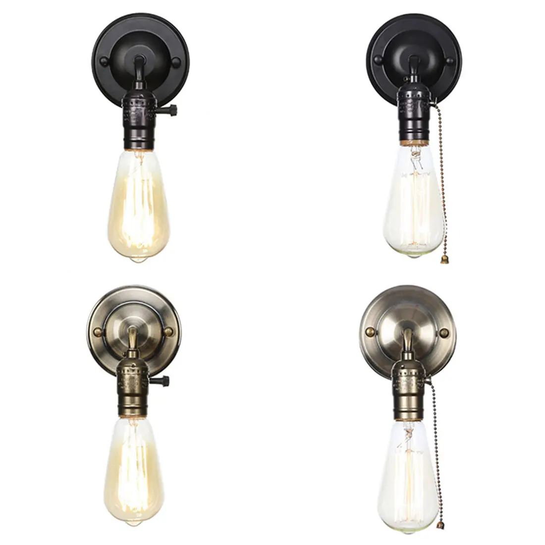 

Pull Chain Switch Scones led Wall Lights Chrome Loft Style Retro Vintage Iron Bedroom Wall Lamp Bedside Lampen Stair Wandlamp