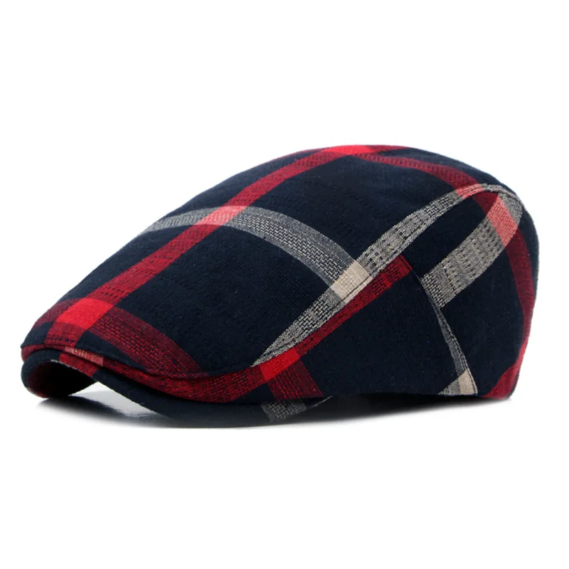 LDSLYJR Spring Summer Cotton Plaid Newsboy Caps Flat Peaked Cap Men and Women Painter Beret Hats 04