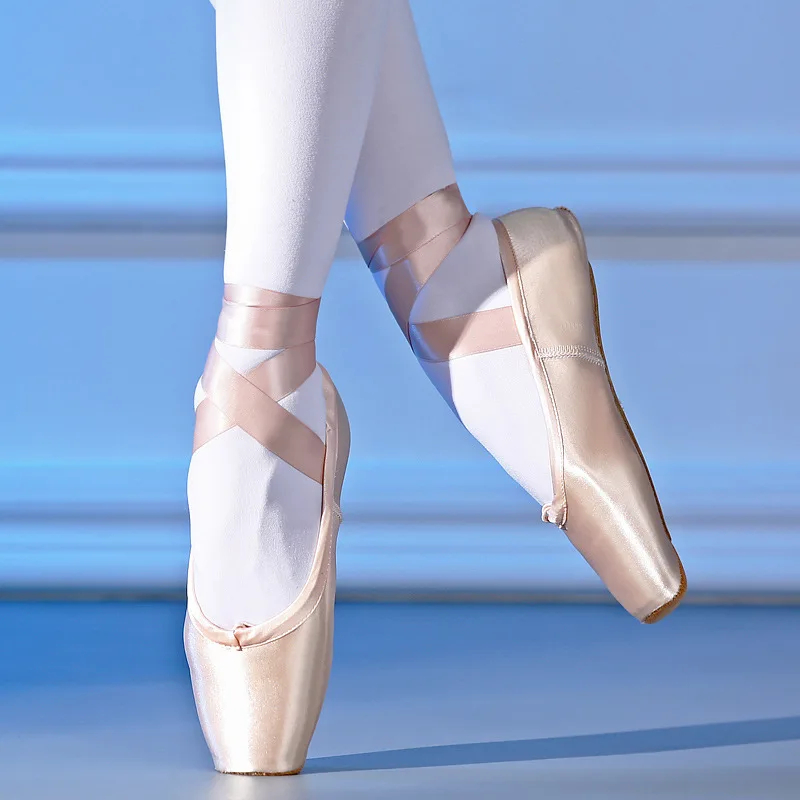 Profissional ballet pointe sapatos meninas senhoras cetim ballet sapatos com fitas palmilha de dança