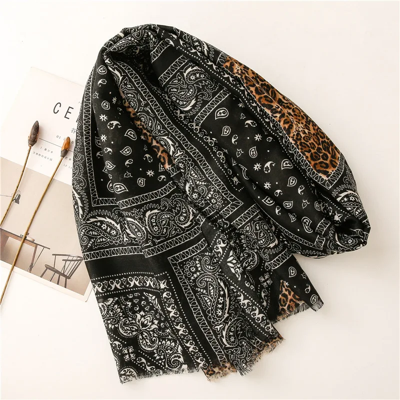 Fashion Women Fringe Viscose Scarf Cashew Floral Leopard Patchwork Hijab Shawls and Wraps Female Foulards Echarpe Sjaal 180*90Cm