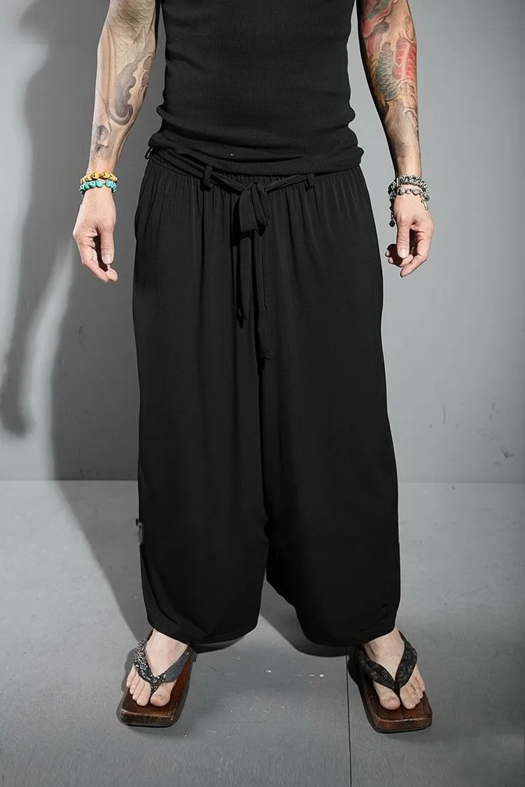 

Men's pants summer casual slouchy wide-leg pants culottes men's nine minute pants flared pants Yamamoto style