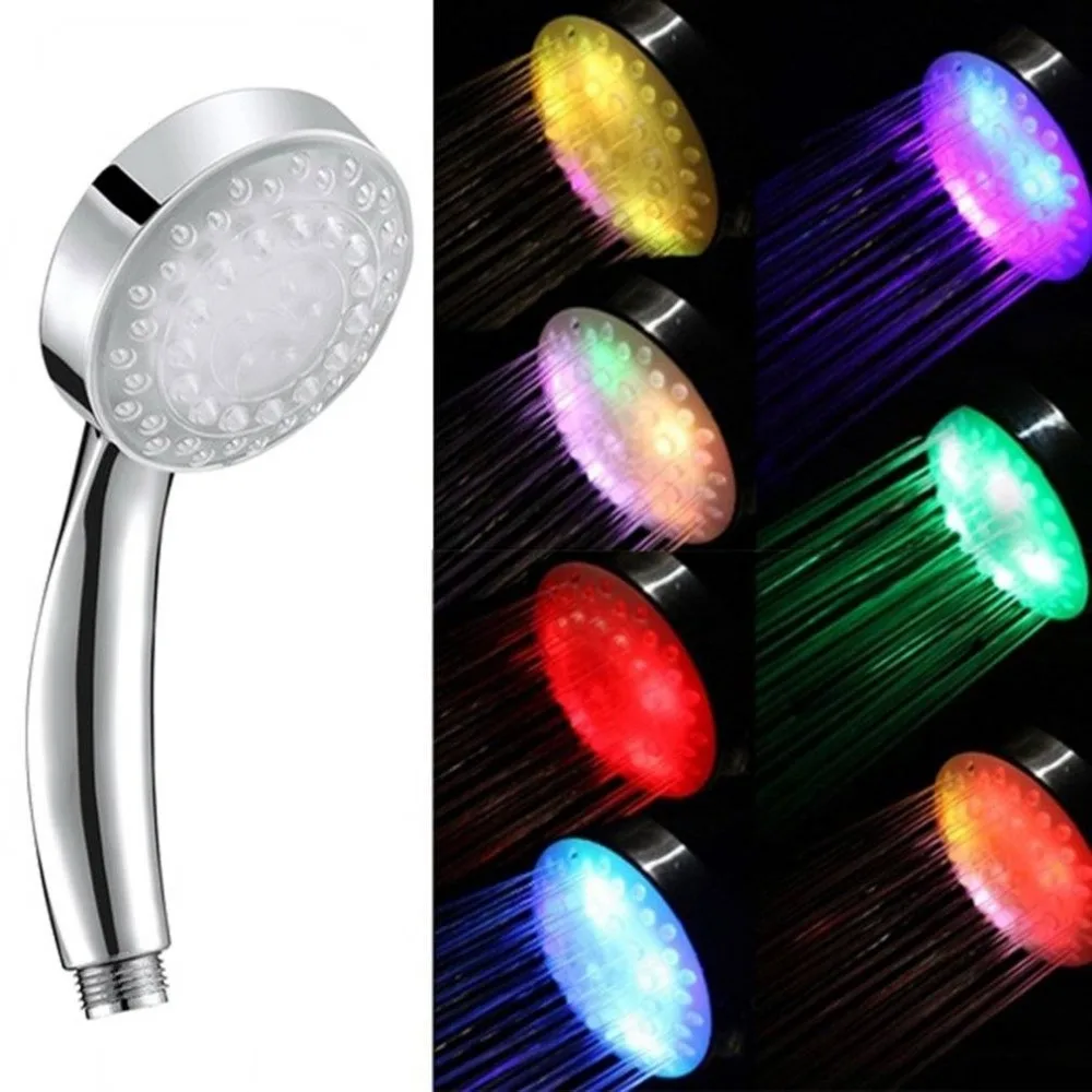 Automatic 7 Color LED Lights Hanging Rainfall Shower Head Colorful Bathroom WC Single Round Head Bath