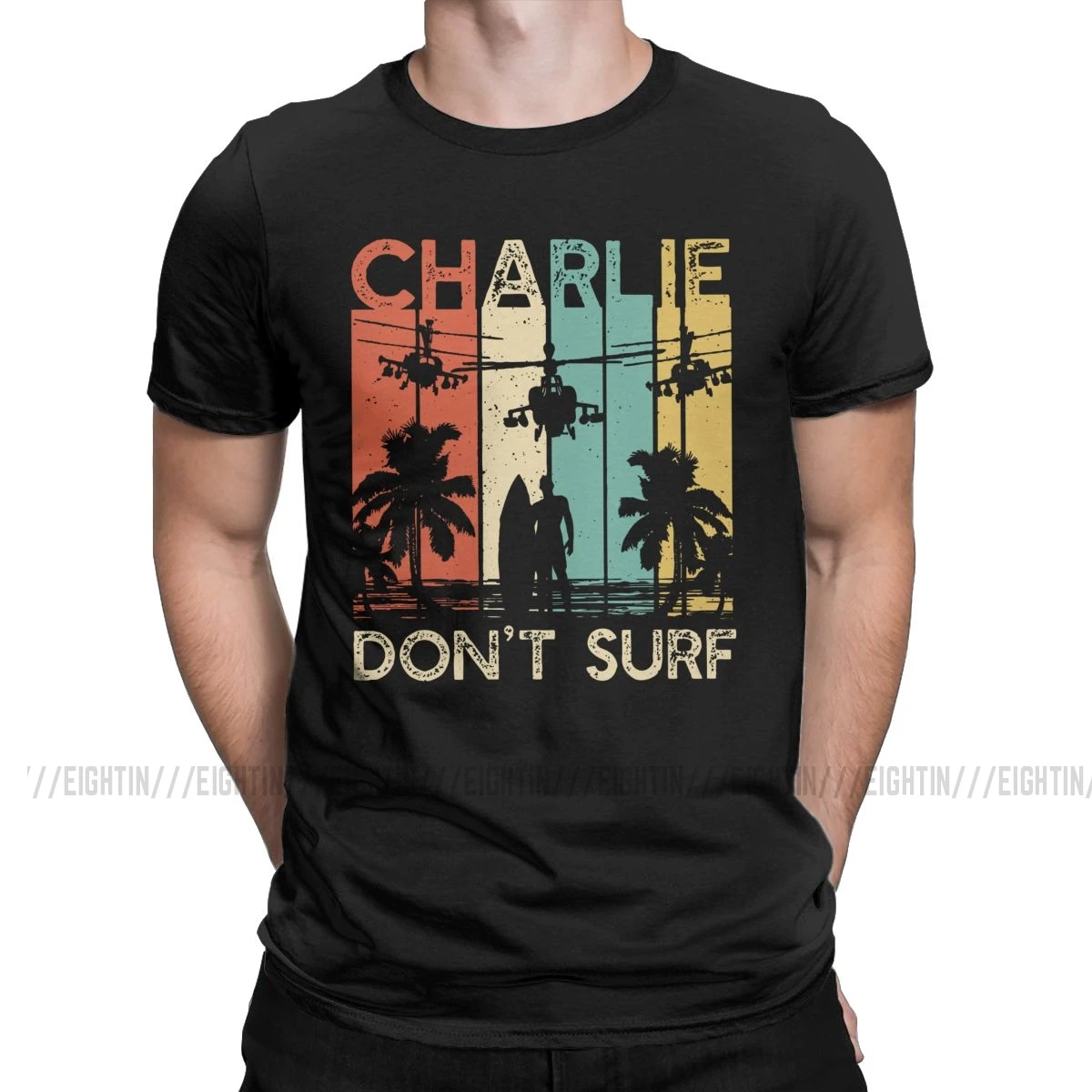 Apocalypse Now Quote Charlie Don\'t Surf T Shirt Men Cotton T-Shirts Vietnam War Helicopter Movie Marlon Brando Tees Short Sleeve