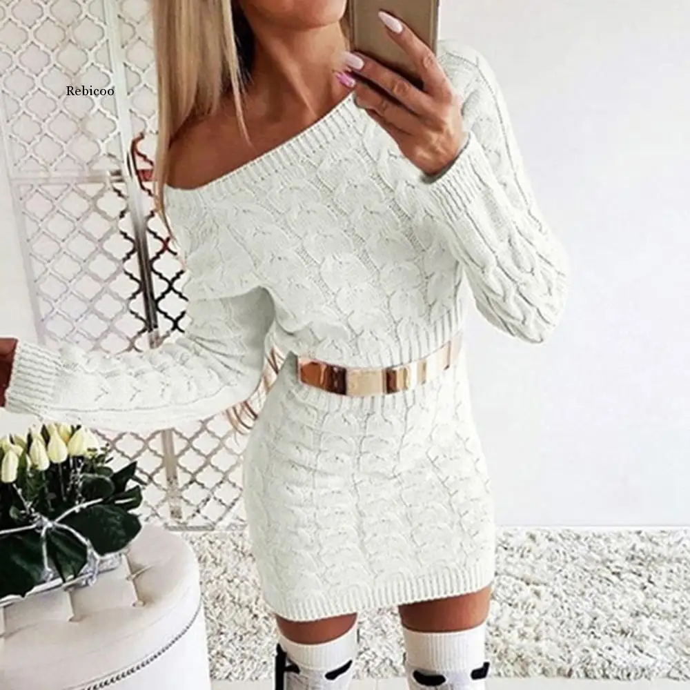 Sexy Bodycon Mini Sweater Dress Women Knitwear Autumn Casual Fashion Winter Black Yellow White Warm Knitted Dress