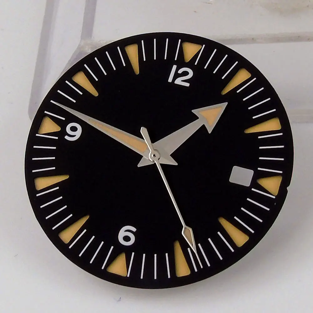 31mm Sandwich Watch Dial+Hands Black/Blue Fit for NH35 Automatic Movement Date Window Watch Spare Parts