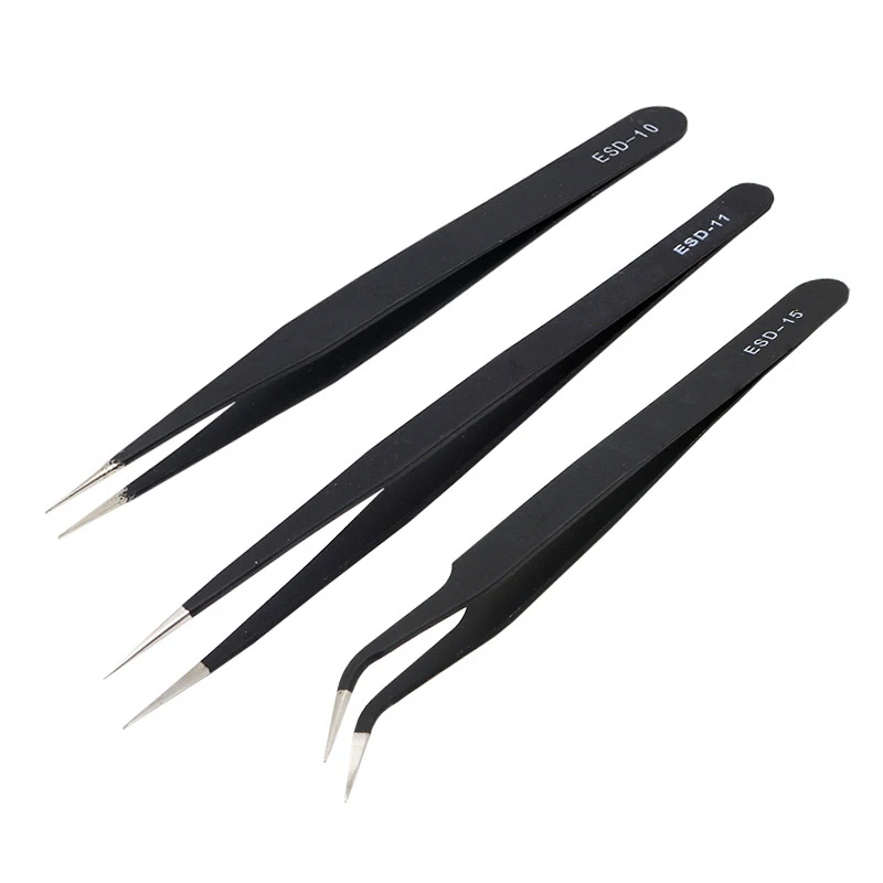 Anti-static ESD Stainless Steel Tweezers Electronics Industrial Precision Curved Straight Tip Phone Maintenance Repair Hand Tool