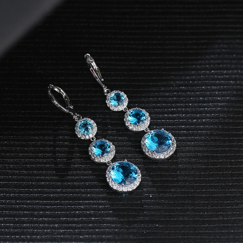 HuiSept Earrings Silver 925 Jewelry Round Shape Sapphire Zircon Gemstones Drop Earrings for Women Wedding Ornaments Wholesale