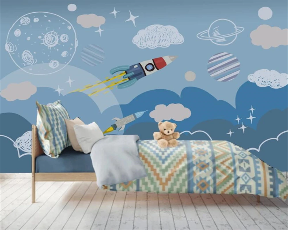 Custom size wallpaper Hand drawn children's room spaceship living room bedroom sofa TV background wall 3d wallpaper decoration