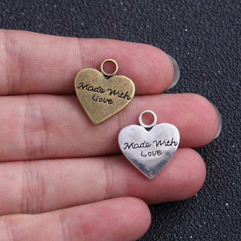 6 ชิ้น/ล็อต 18*20 มม.2 สี VINTAGE โลหะ Alloy Hearts Made with Love Charm เครื่องประดับหัวใจ Charms