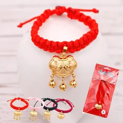 Pet Weave Longevity Golden Lock Necklace Dog Bell New Year Festive Jewelry Adjustable Handmade Cat Collar Pet Accessories