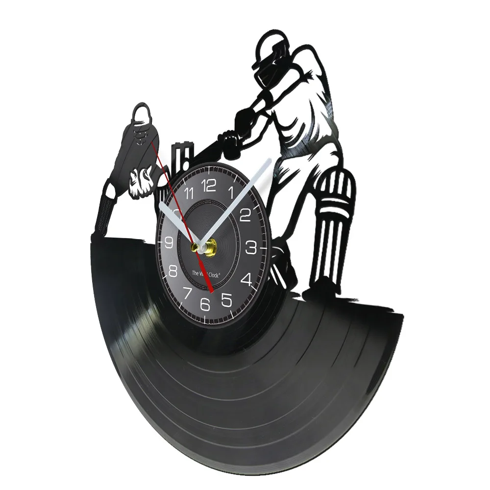 Cricket Player Vinyl Record Wall Clock Sports Room Decor Carved Music Album Longplay Clock Retro Timepieces Cricket Fan Gift