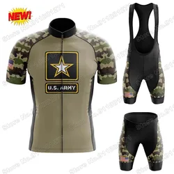 2022 USA Army Pro Team Cycling Jersey Set Mens Summer Bicycle Clothing Road Bike Shirts Suit Bicycle Bib Shorts MTB Ropa Maillot
