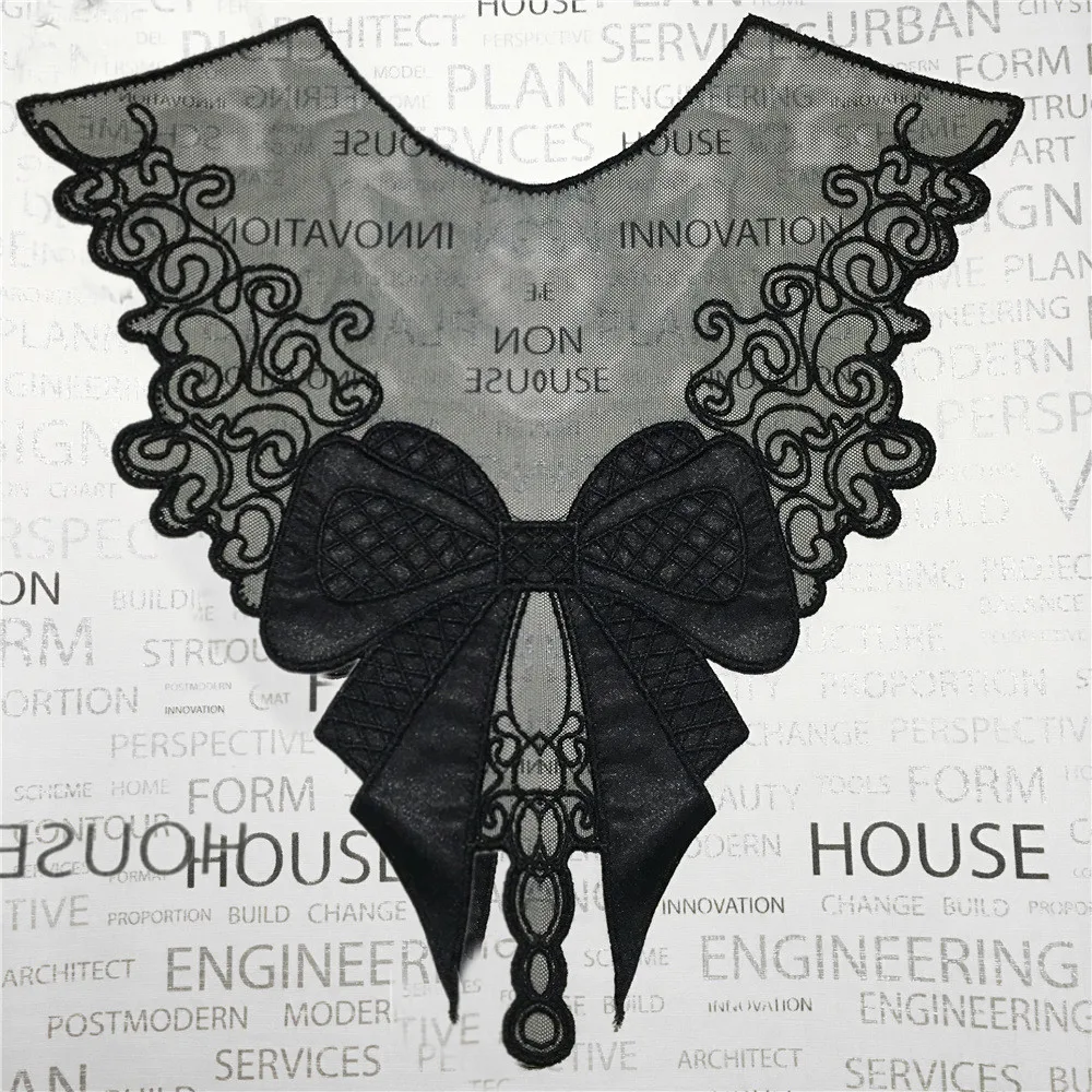 40CM*37CM Mesh Embroidered Black White Bow Polyester Applique Fabrics DIY Women Collar Patch