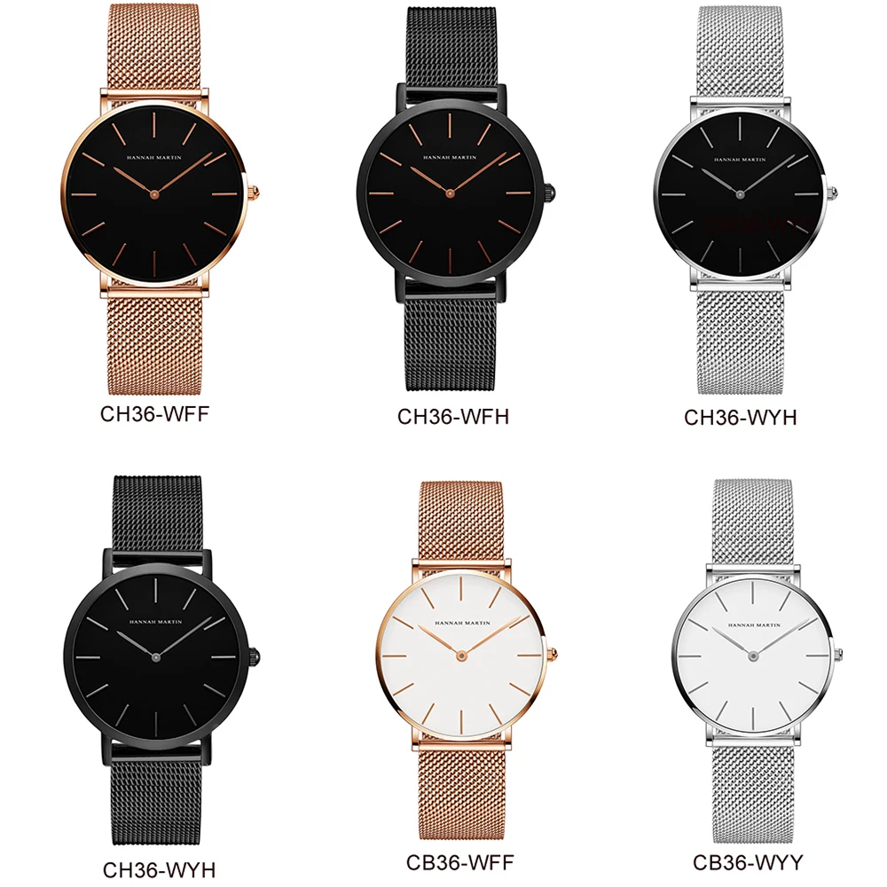 Hannah Martin Luxury Brand Quartz Watch Life Waterproof Women Watch Fashion Women Classic Simple Design Clock Gifts  Reloj Mujer