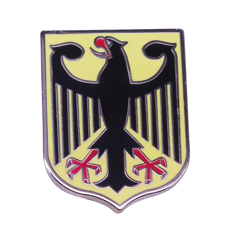 Germany Eagle Black Red Enamel Brooch Yellow Shield Badge For Lapel Coat Scarf Sweater Lover Collection