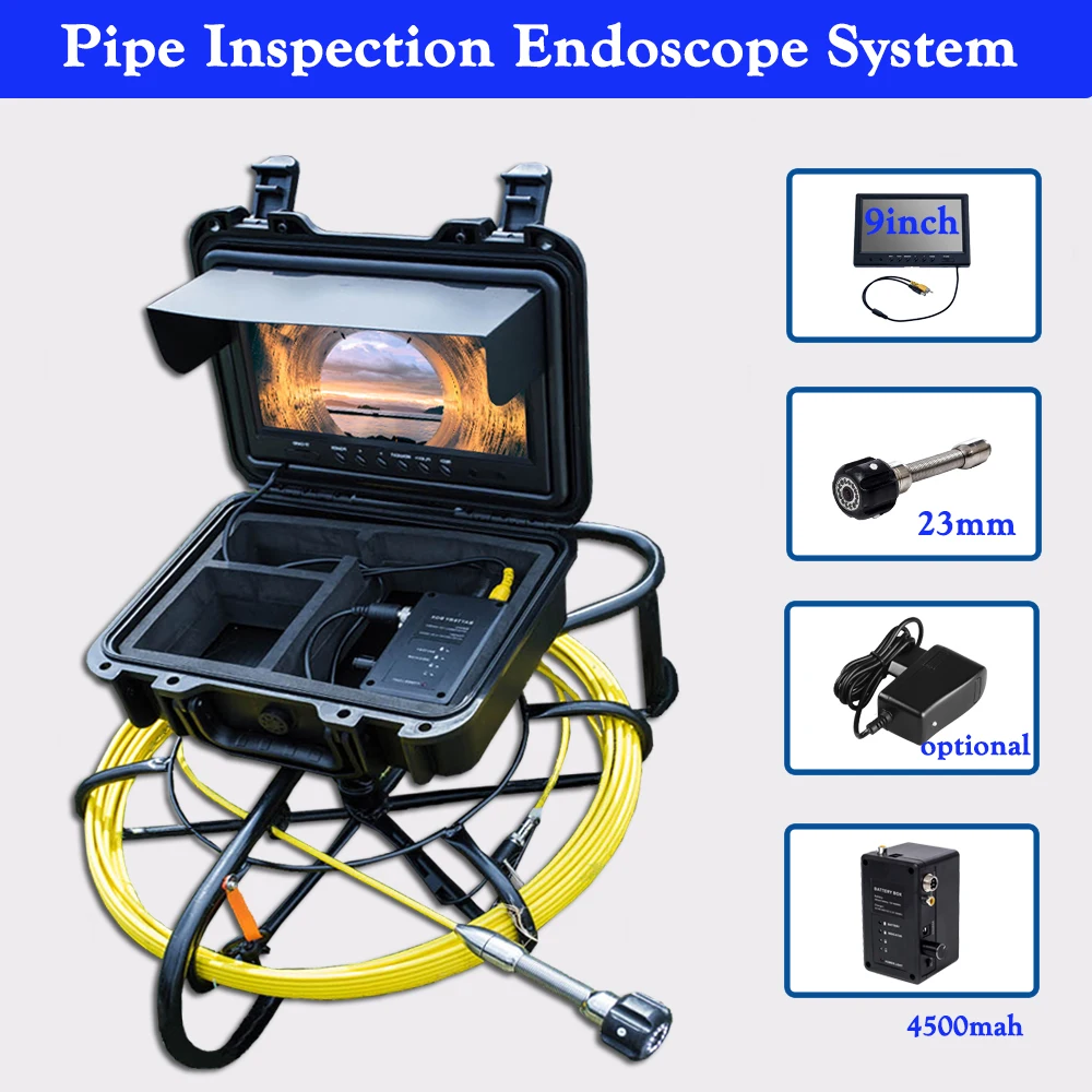 

9" Screen Portable Endoscope CCTV Sewer Water-Pipe Inspection Camera with 12 LEDS Industrial Endoscopy System DVR 23mm 20m Cable