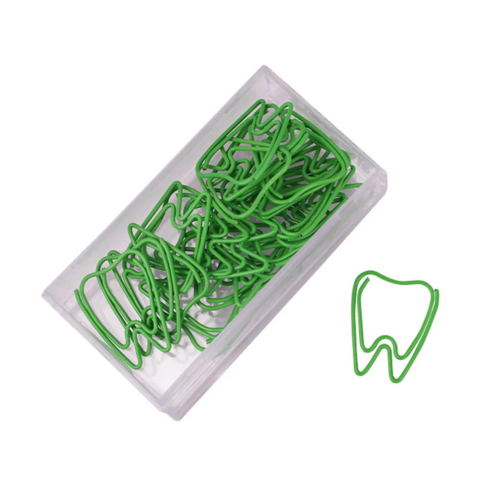 20 Stks/doos Schattige Groene Tand Vorm Paperclips Escolar Bladwijzers Foto Memo Ticket Clip Creatieve Briefpapier School Kantoorbenodigdheden