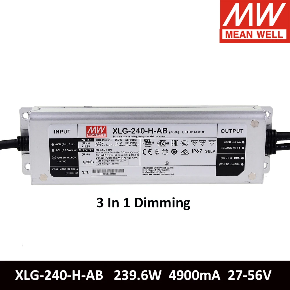 MEAN WELL XLG-240-H-AB 240W 4900mA 27-56V Constant Power LED Driver Meanwell Switching Power Supply For 2pcs QB288 Board LM301H