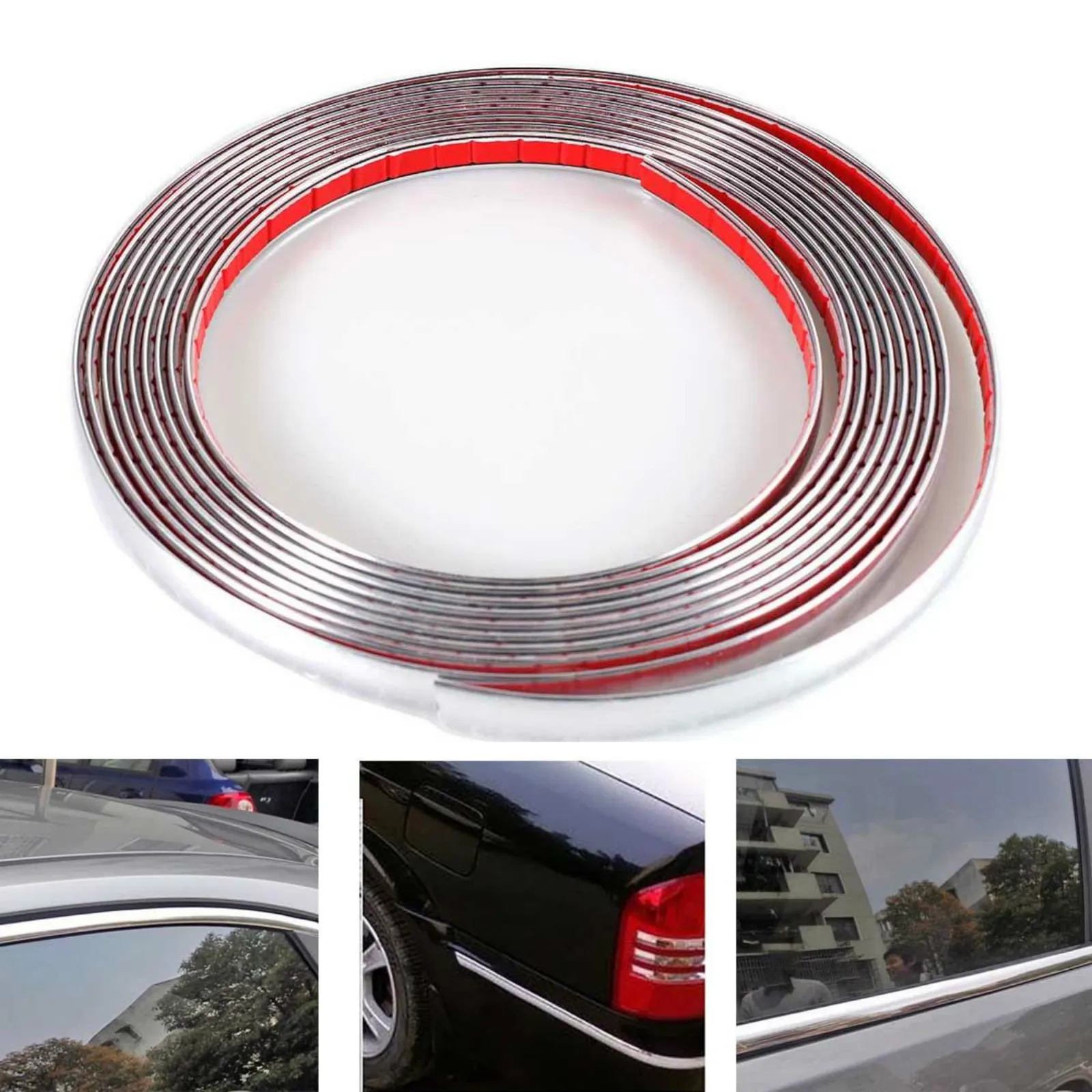 

Universal 12mmx5m Car Chrome Moulding Trim strip Exterior Adhesive Bumper Grille Impact Protect Trim accessories