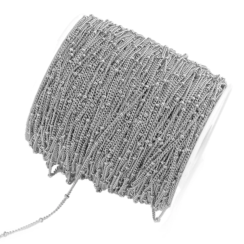 2 Meters Stainless Steel Tube Beaded Cable Link Clip Beads  Chain  for DIY Anklet Necklaces Bracelet Jewelry Making Supplies