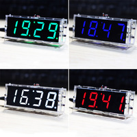 4-digit DIY Digital LED Clock Kit Light Control Temperature Date Time Display with Transparent Case Timer DIY Kit