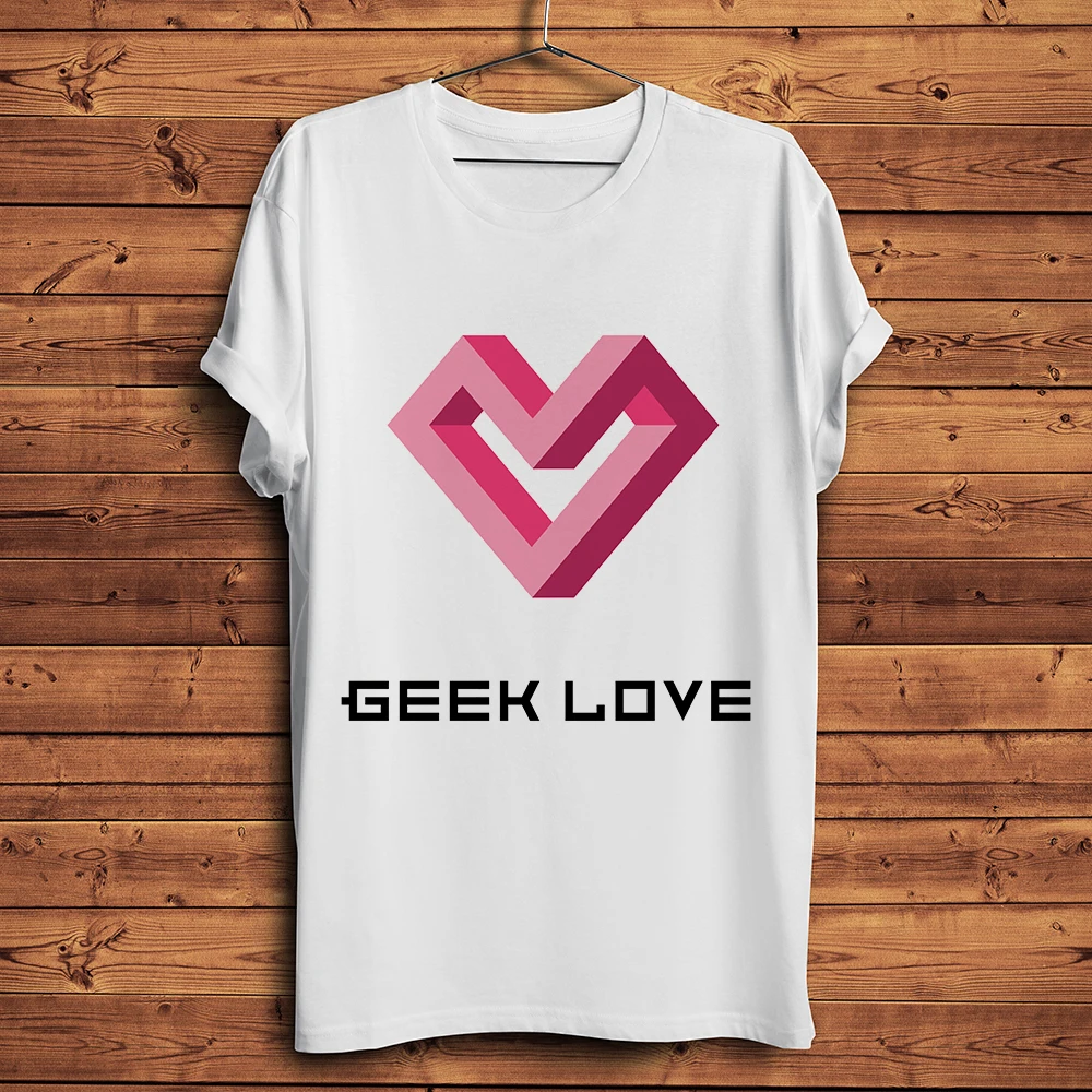 heart shape Penrose triangle funny geek t shirt, new white short sleeve men casual tshirt ,unisex amusing streetwear tee