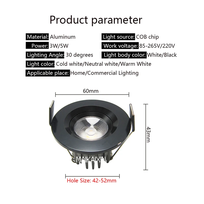 Możliwość przyciemniania 3W 5W wpuszczane LED reflektory pokój lampy sufitowe Led oprawy typu downlight oświetlenie żarówki do szafki licznik