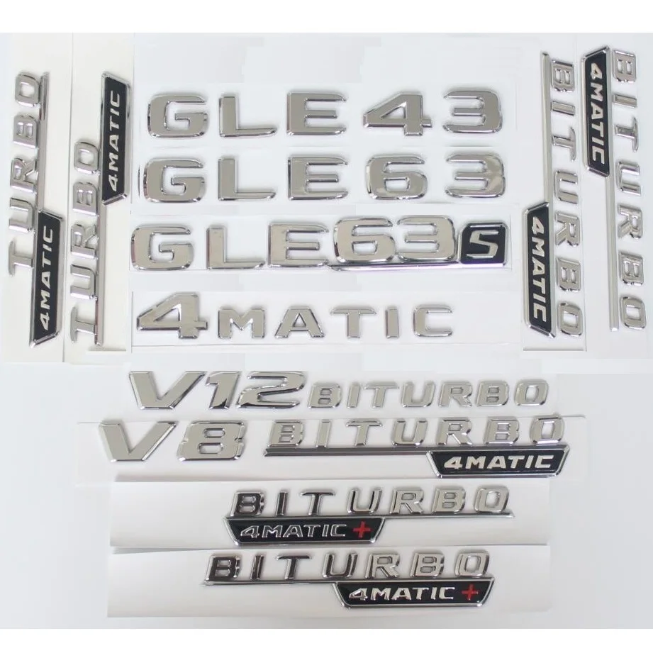 

Chrome Shiny Silver Letters Trunk Fender Emblems for Mercedes Benz W166 W167 AMG C292 GLE43 GLE53 GLE63 Symbols Decals