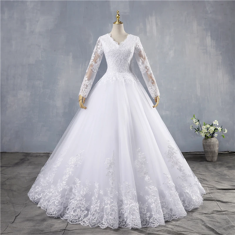 ZJ9170 Sexy High Quality Lace A-Line Elegant White Ivory Long Sleeve Wedding Dress 2024  Bride Dresses Plus Size