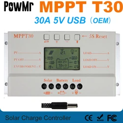 PowMr MPPT 30A Solar Charge Controller 12V 24V Auto Switch 30A Solar Panel Controller Display Load Light and Timer Controller