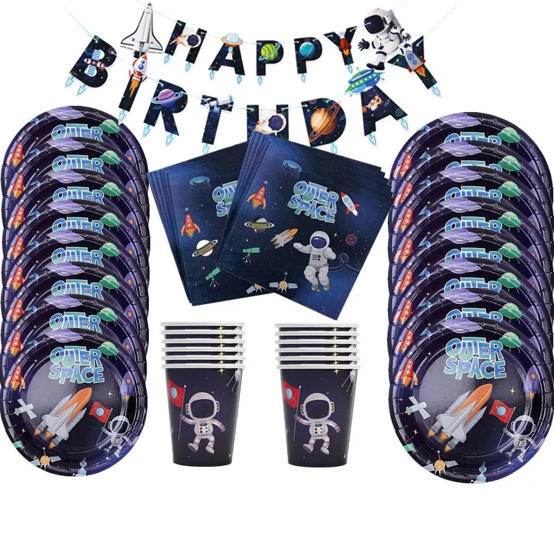 

Outer Space Party Disposable Tableware Set for Decorations Boy Kids Birthday Party Paper Plate Cup Napkins Galaxy Party decor
