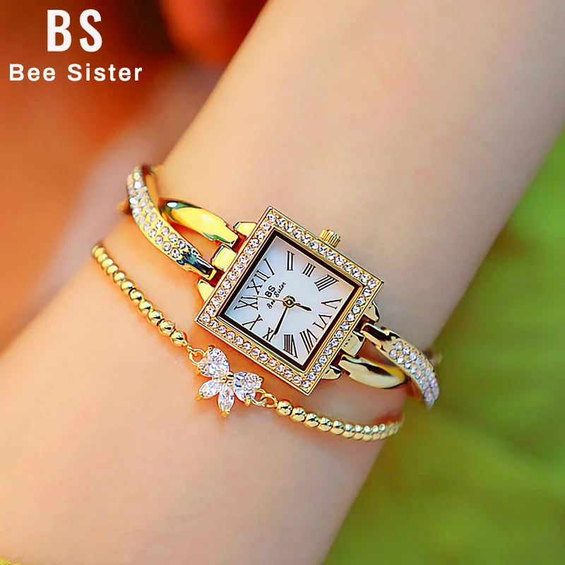 

Women Quartz Watches Casual Dress Ladies Watches Small Dial Rhinestone Square Wrist Watch Gold Female Clock Reloj Mujer