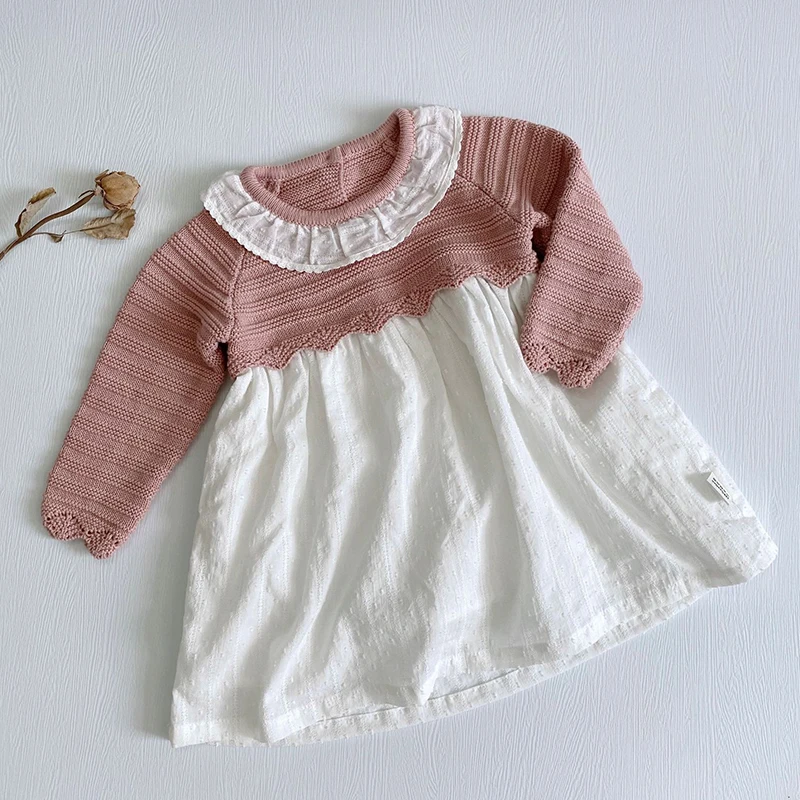 2021 Sisters Clothes Girls Knitted Rompers Kid Sweaters Autumn Baby Girls Cute Flowers Dress Baby Child Knitted Rompers Outwear