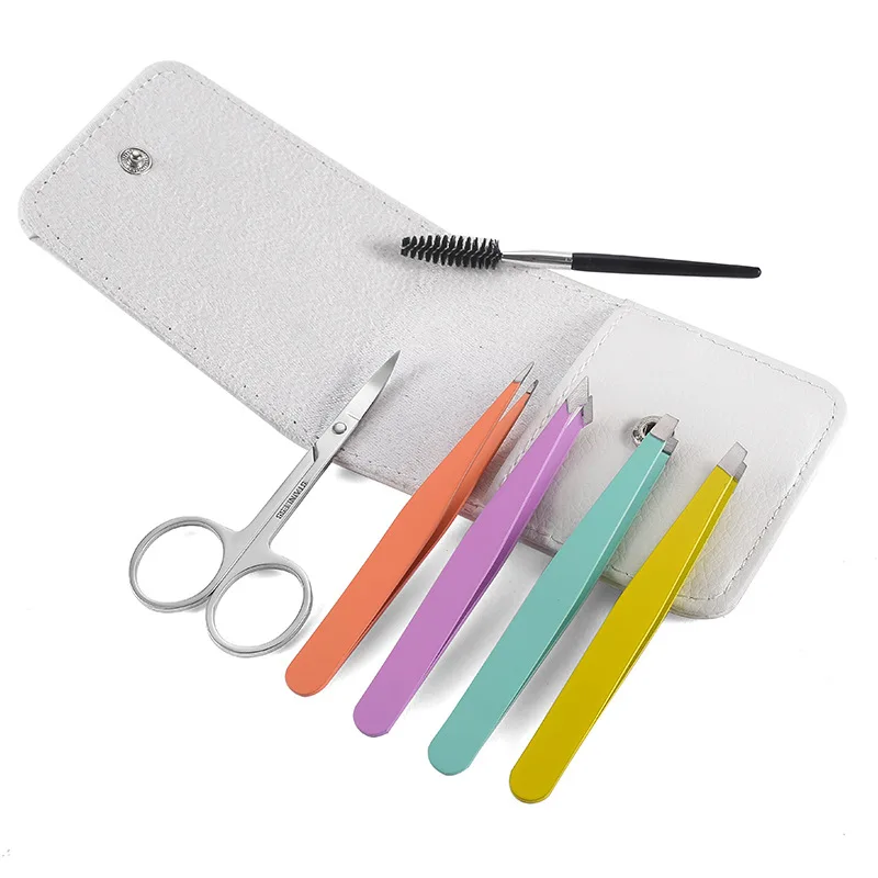 1 Set Stainless Steel Eyebrow Tweezers for Facial / ingrown Hair Splint hair Removal Eyebrow Plucker with Travel Case Tools