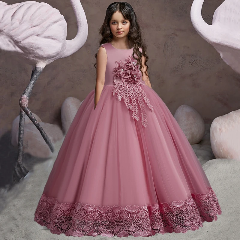 

Teen Long Flower Bridesmaid Dresses For Girls Children Wedding Prom Gown Girl Party Dress Elegant Kids Communion Evening Clothes