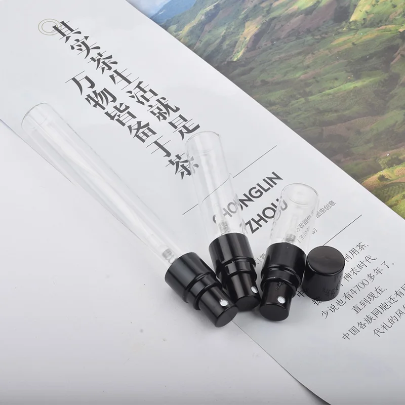 100 sztuk 2ml 3ml 5ml 10ml Atomizer szklany butelka wielokrotnego napełniania Colorfull aluminium cap perfumy w sprayu butelki butelki podróżne