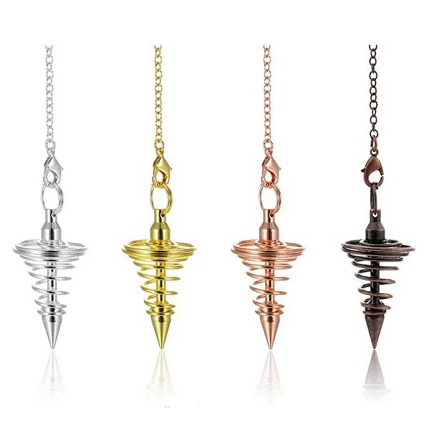 KFT Metal Copper Pendulum Divination Reiki Energy Healing Dowsing Spiritual Pendant Dowsing Spiral Cone Antique Pyramid Jewelry