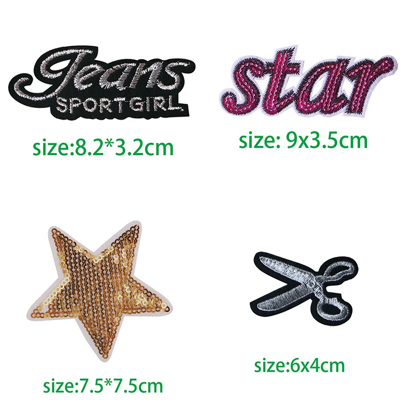 

2 Pcs Cartoon Decorative Stars, scissors Sequin icon Embroidered Applique Patches For DIY Iron on Badges Stickers on a backpack