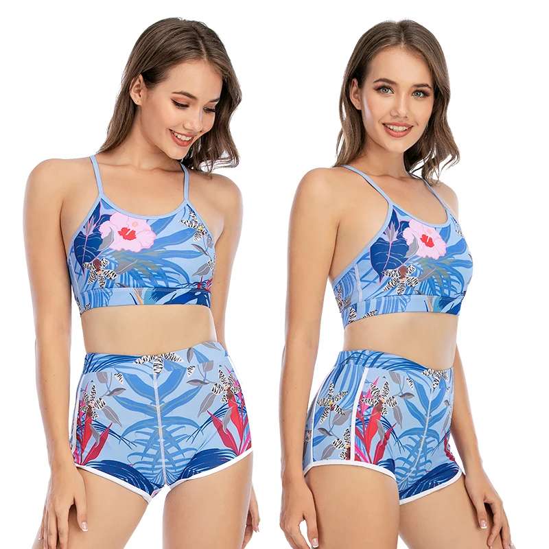 

2022 Cody Lundin New Women's Sleeveless Two-piece Swimming Suit Navel Set 3d Print Floral High Waist Suit Beachwear BIkini Set